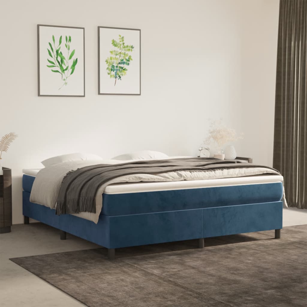 Estrutura de cama 160x200 cm veludo azul-escuro