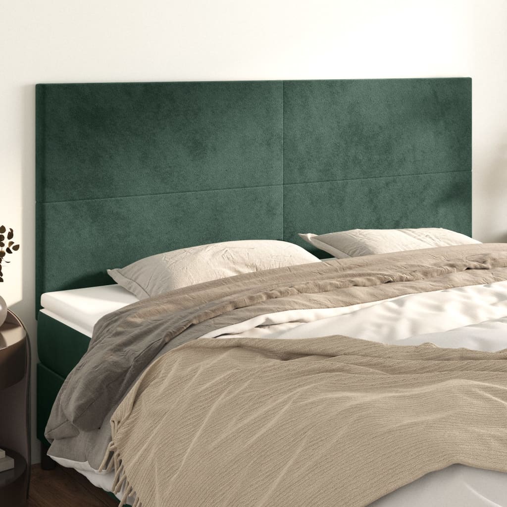 Cabeceira de cama 4 pcs veludo 100x5x78/88 cm verde-escuro