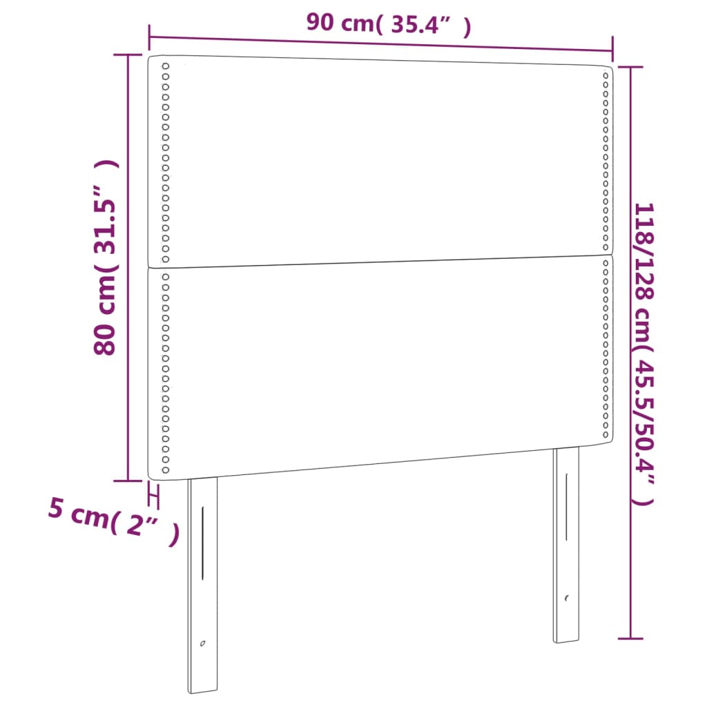 Cabeceira de cama 2 pcs tecido 90x5x78/88 cm castanho