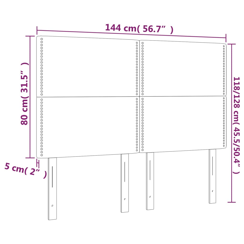 Cabeceira de cama 4 pcs tecido 72x5x78/88 cm cinzento-claro