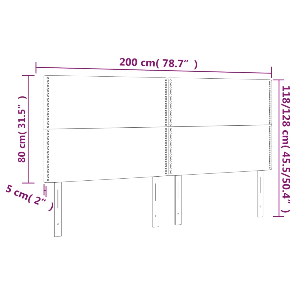 Cabeceira de cama 4 pcs tecido 100x5x78/88 cm cinzento-escuro