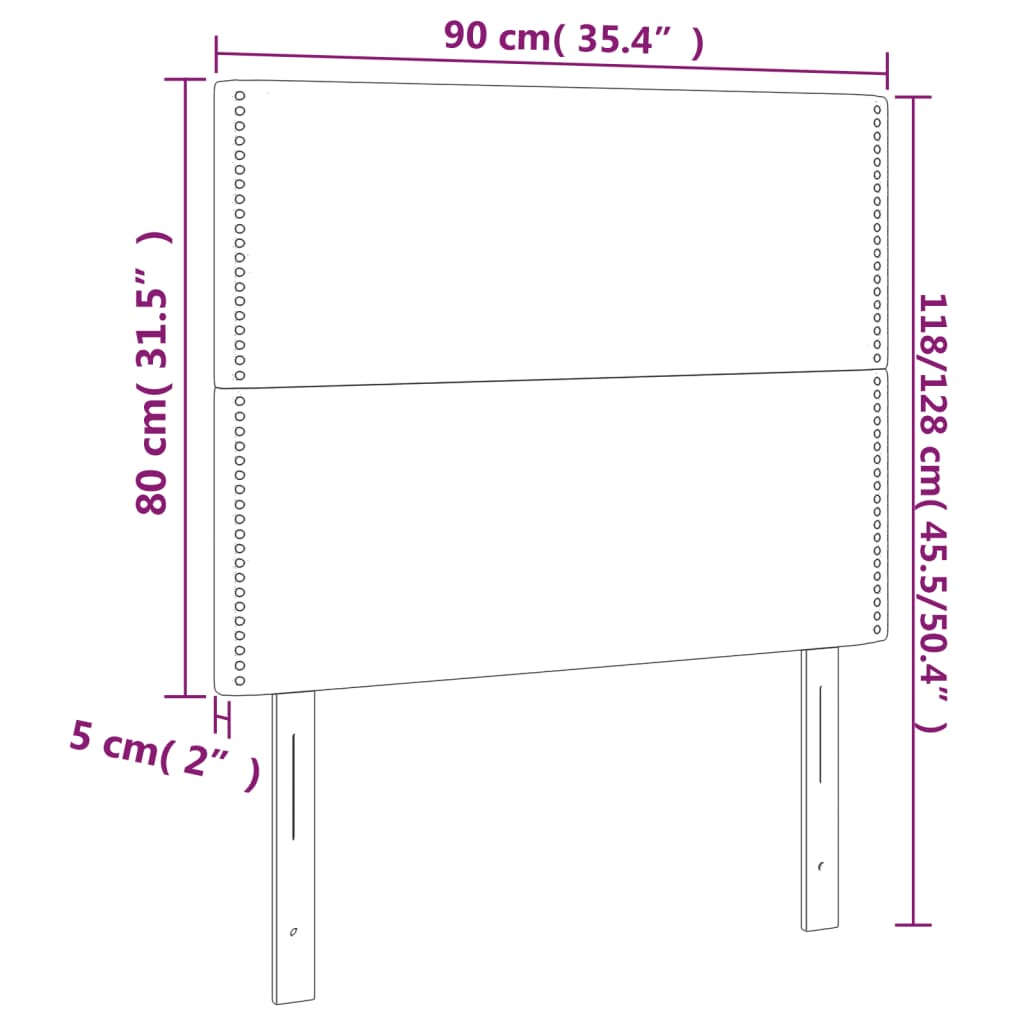 Cabeceira de cama 2 pcs veludo 90x5x78/88 cm rosa