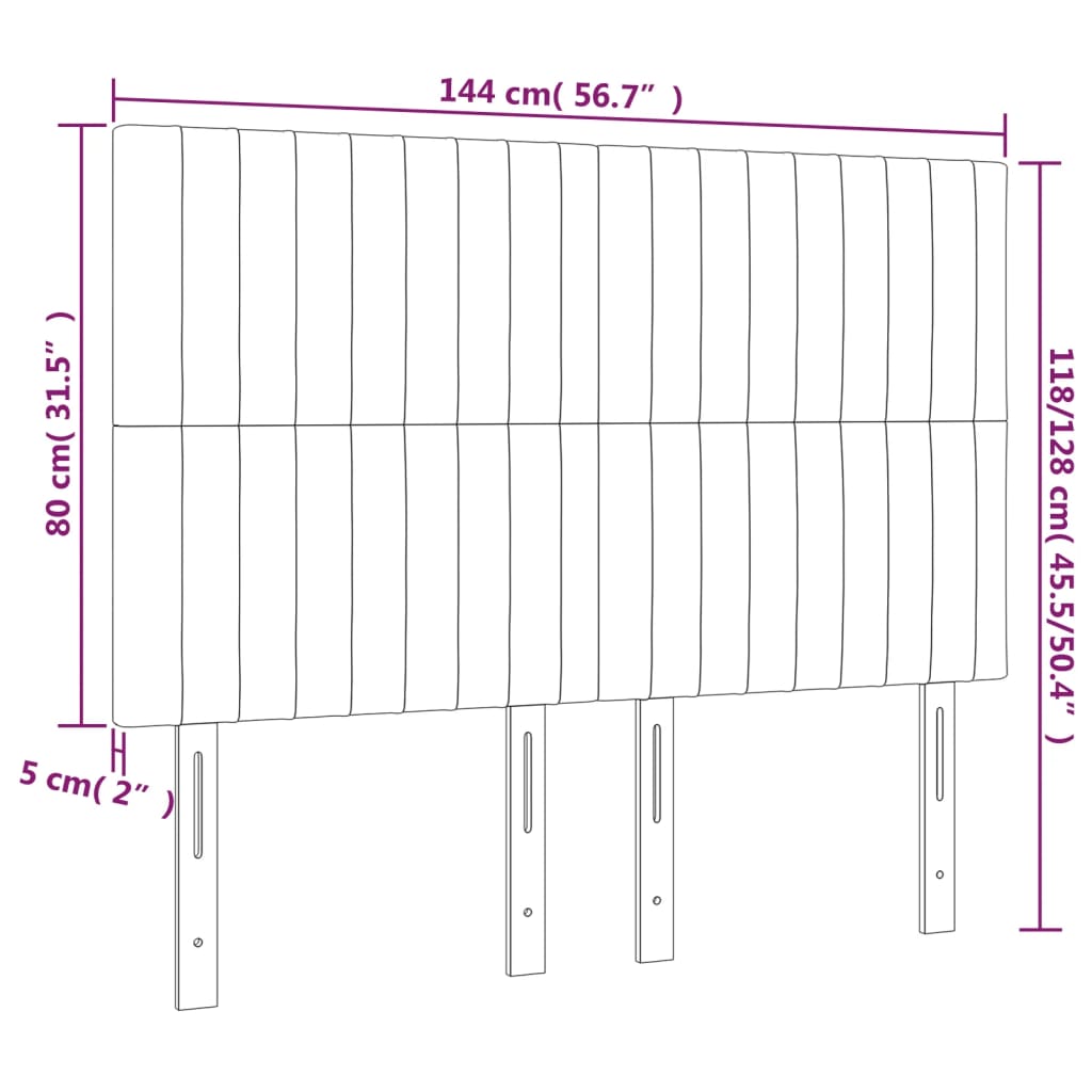 Cabeceira de cama 4 pcs tecido 72x5x78/88 cm cinzento-claro