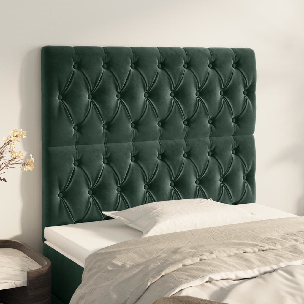 Cabeceira de cama 2 pcs veludo 90x7x78/88 cm verde-escuro