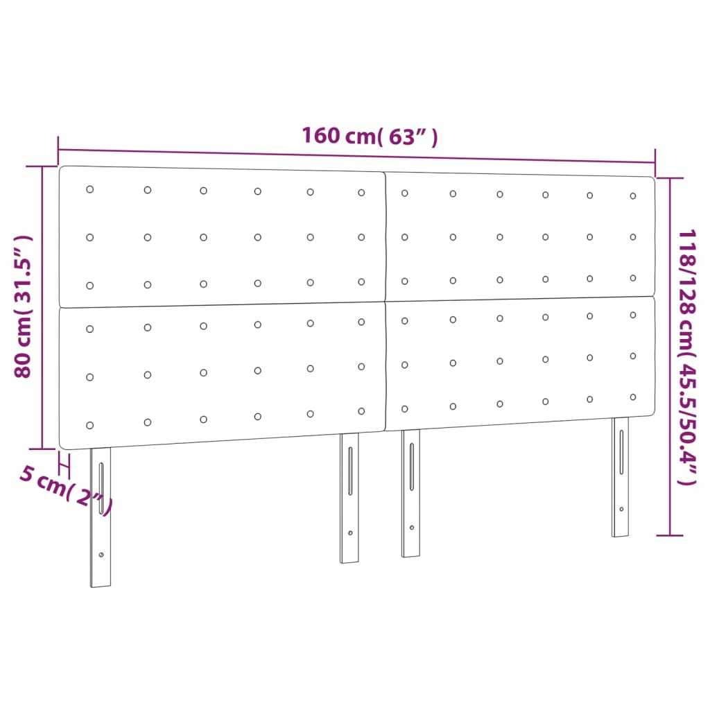 Cabeceira de cama 4 pcs tecido 80x5x78/88 cm cinzento-claro