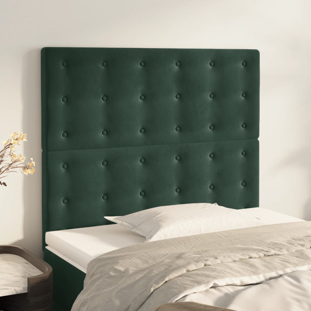 Cabeceira de cama 2 pcs veludo 90x5x78/88 cm verde-escuro