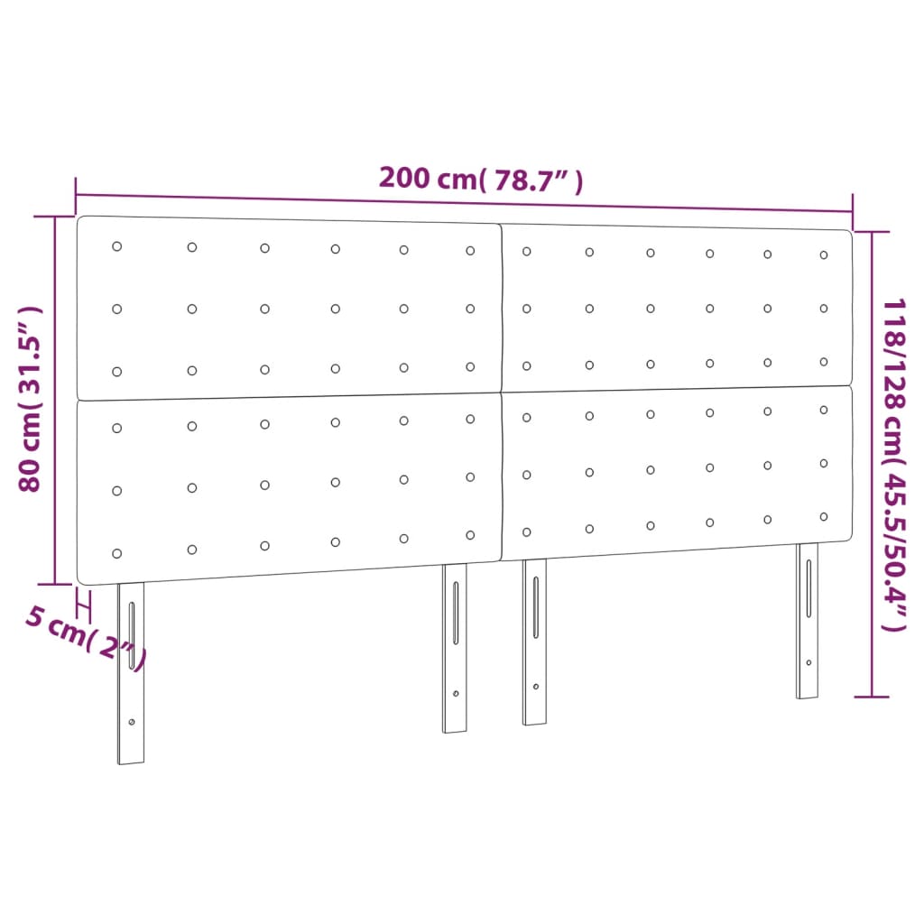 Cabeceira de cama 4 pcs veludo 100x5x78/88 cm cinzento-claro