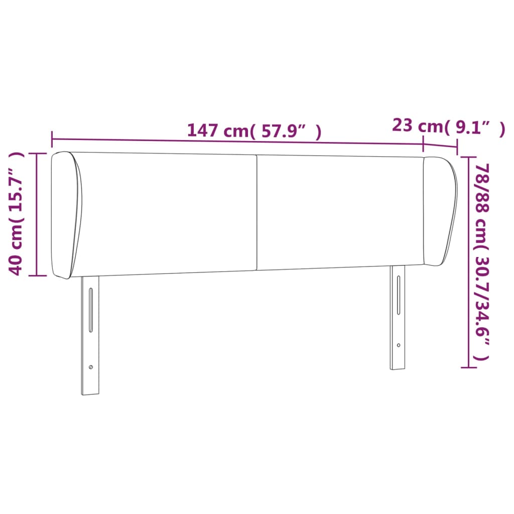 Cabeceira de cama c/ abas tecido 147x23x78/88cm cinzento-escuro