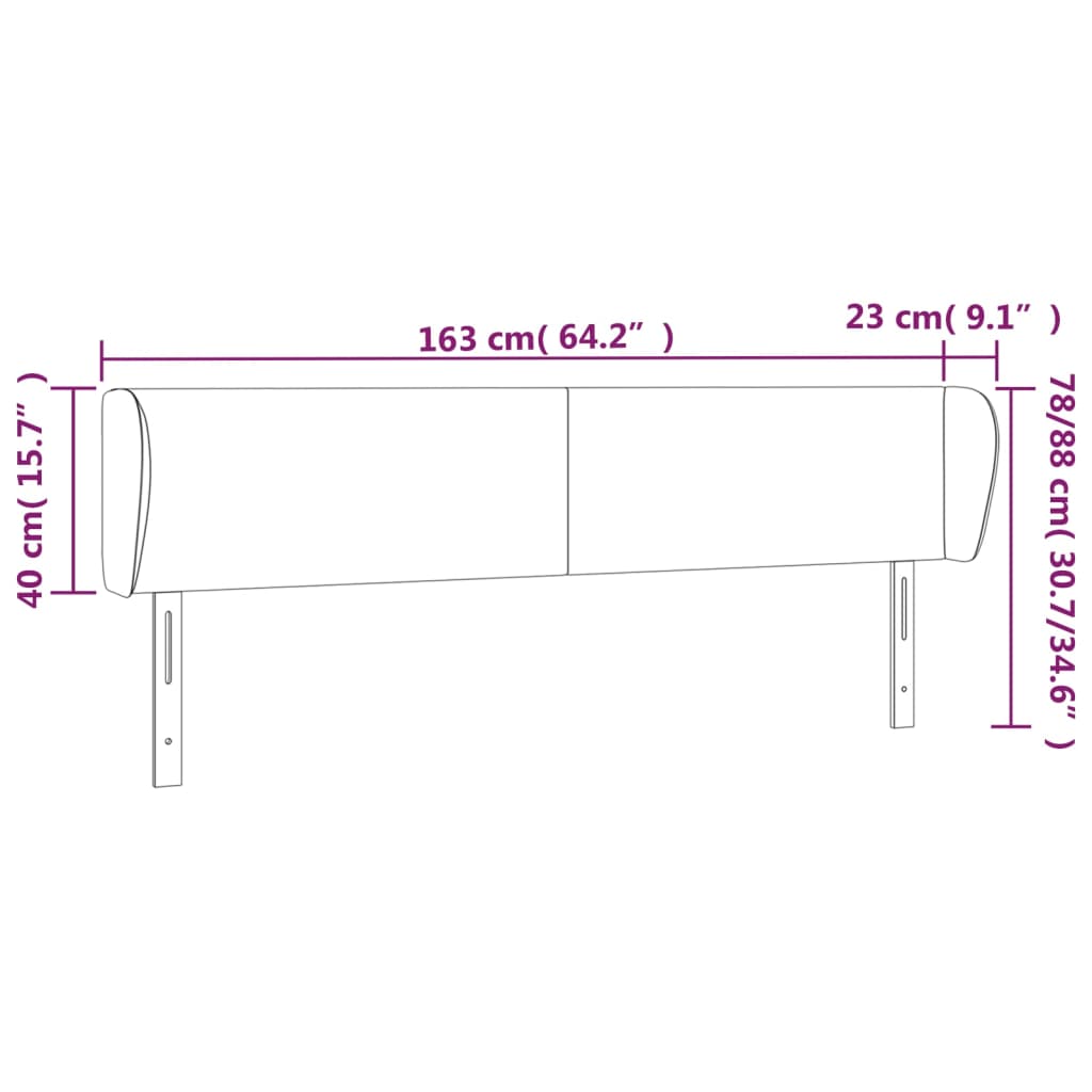 Cabeceira de cama c/ abas tecido 163x23x78/88 cm cinzento-claro