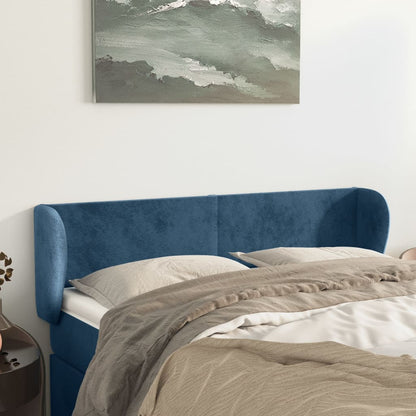 Cabeceira de cama c/ abas veludo 147x23x78/88cm azul-escuro