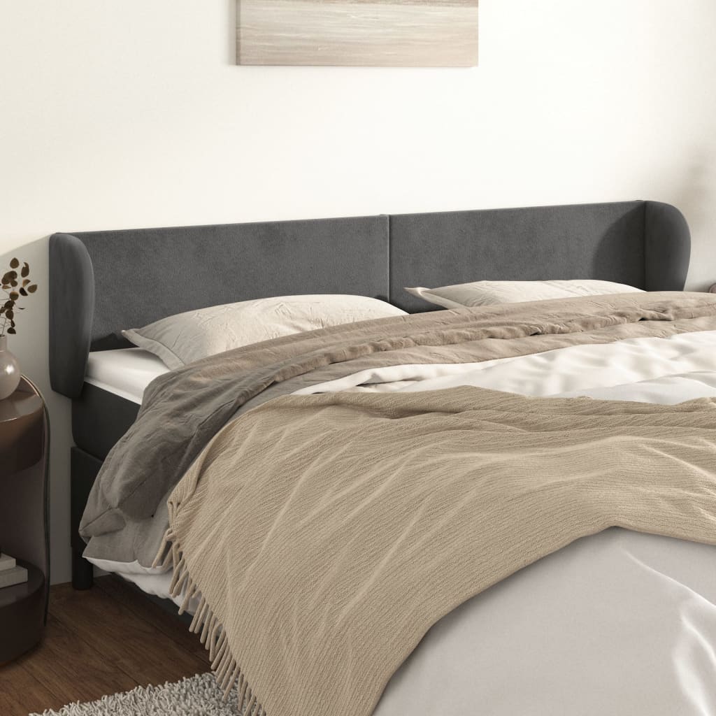 Cabeceira de cama c/ abas veludo 163x23x78/88cm cinzento-escuro