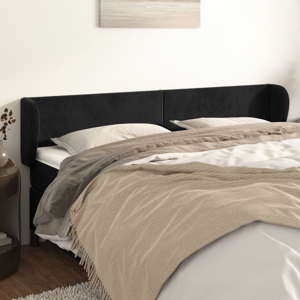 Cabeceira de cama c/ abas veludo 163x23x78/88 cm preto