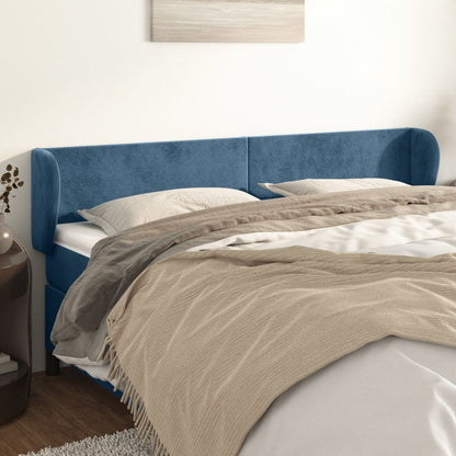 Cabeceira de cama c/ abas veludo 163x23x78/88cm azul-escuro