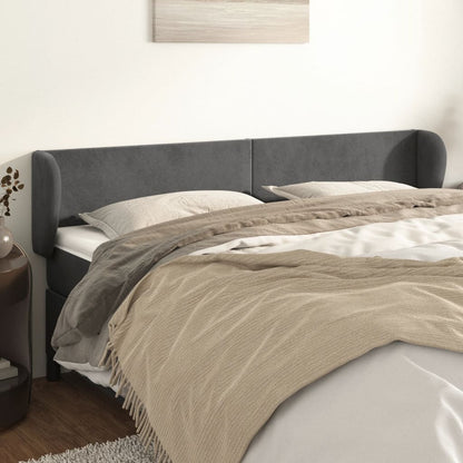 Cabeceira de cama c/ abas veludo 183x23x78/88cm cinzento-escuro