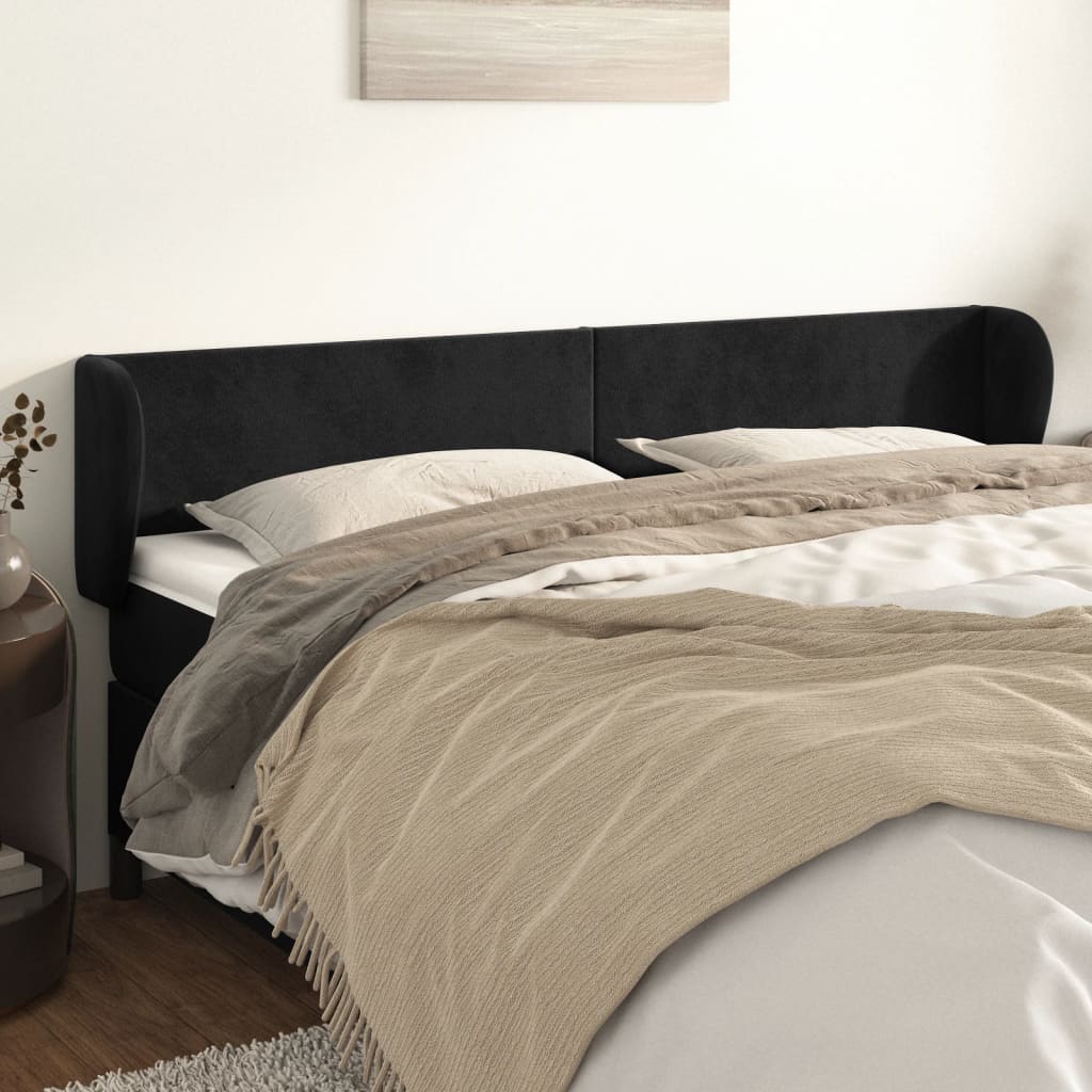 Cabeceira de cama c/ abas veludo 183x23x78/88 cm preto