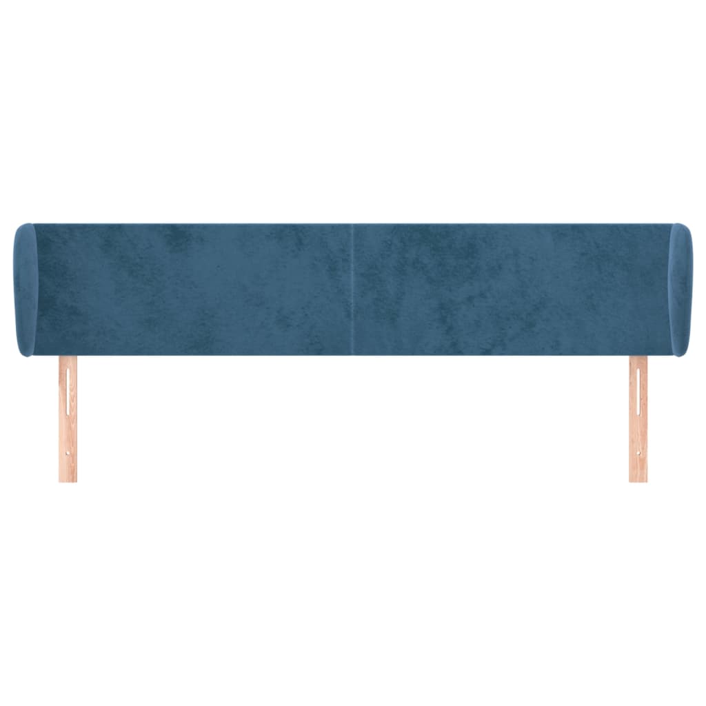 Cabeceira de cama c/ abas veludo 183x23x78/88cm azul-escuro