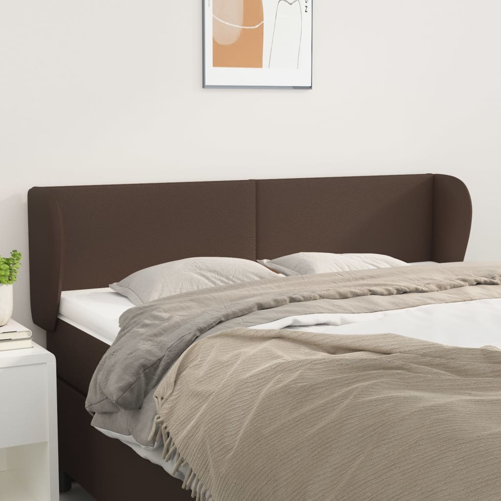 Cabeceira cama c/ abas couro artificial 147x23x78/88cm castanho