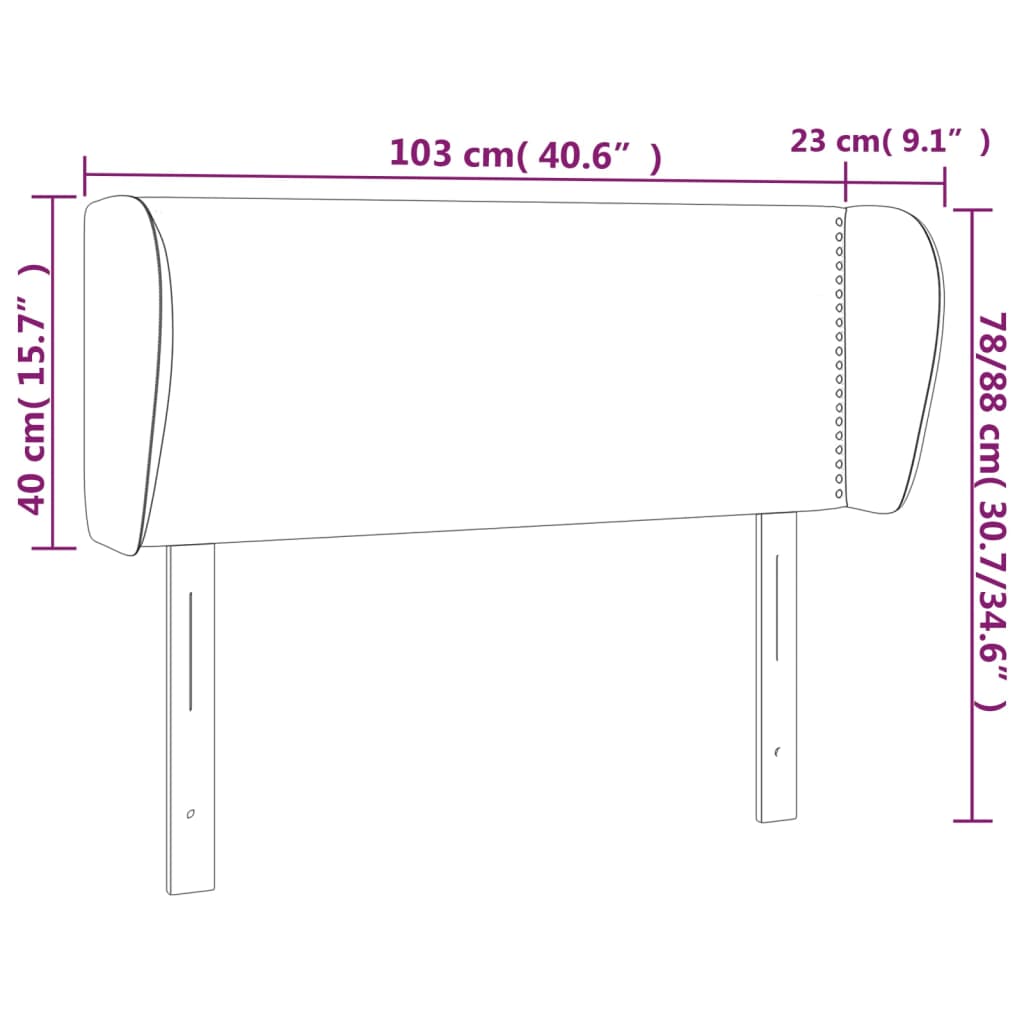 Cabeceira de cama c/ abas tecido 103x23x78/88 cm cinzento-claro