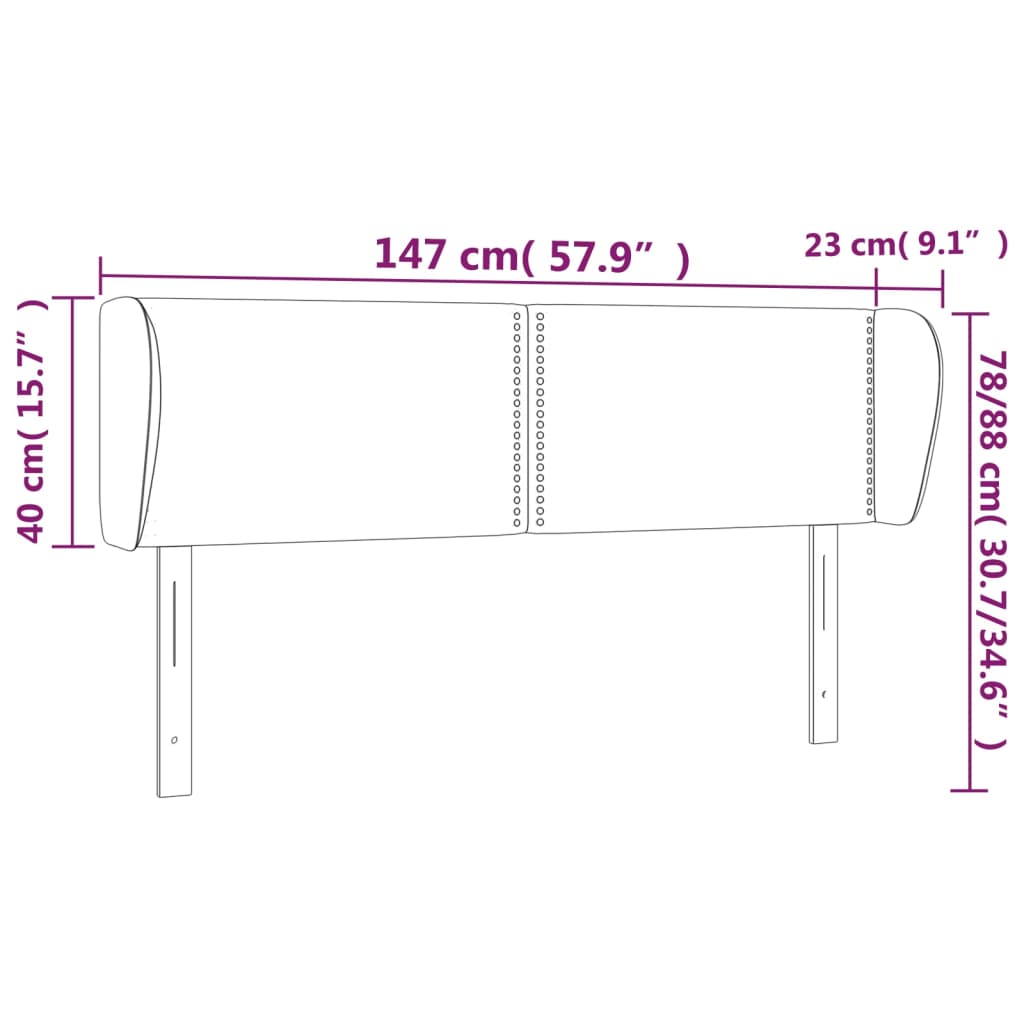 Cabeceira de cama c/ abas tecido 147x23x78/88 cm cinzento-claro