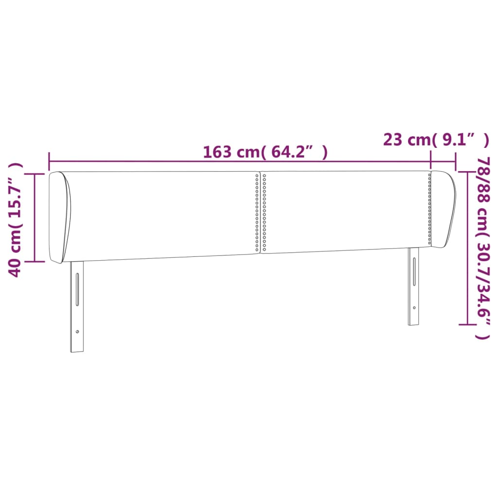 Cabeceira de cama c/ abas tecido 163x23x78/88 cm cinzento-claro