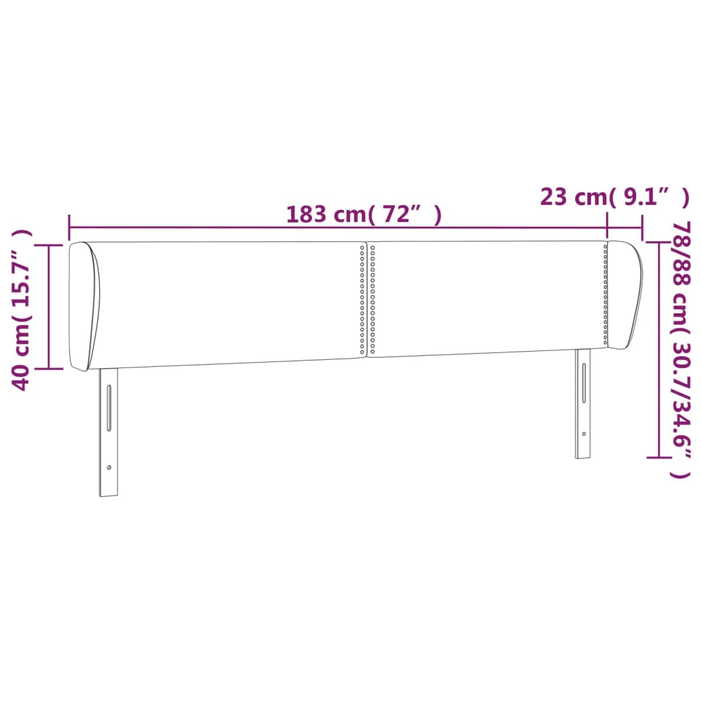 Cabeceira de cama c/ abas tecido 183x23x78/88 cm cinzento-claro