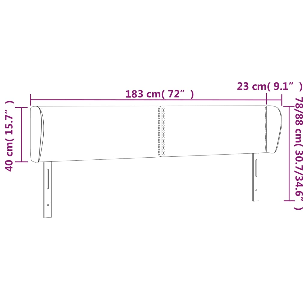 Cabeceira de cama c/ abas tecido 183x23x78/88 cm preto