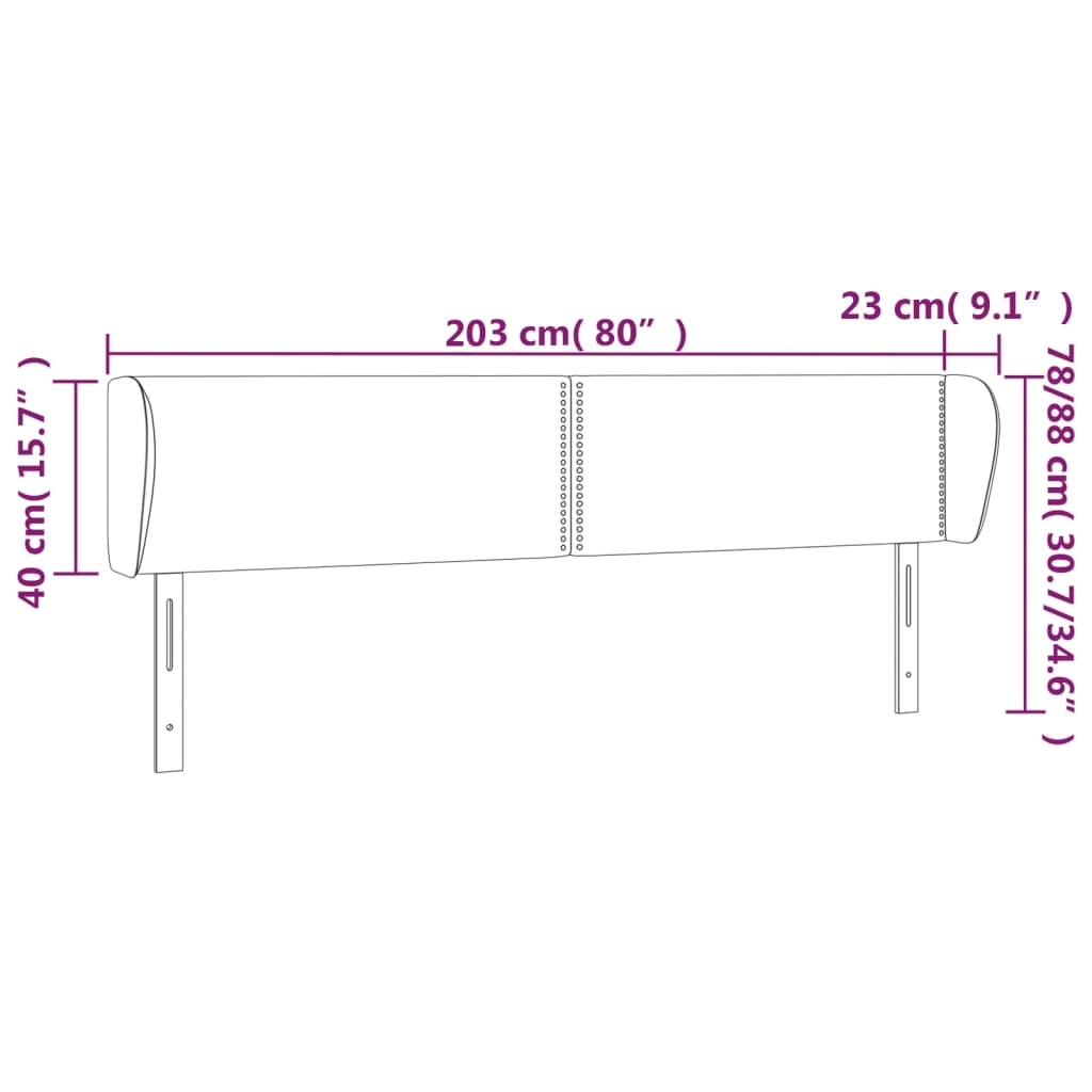 Cabeceira de cama c/ abas tecido 203x23x78/88cm cinzento-escuro