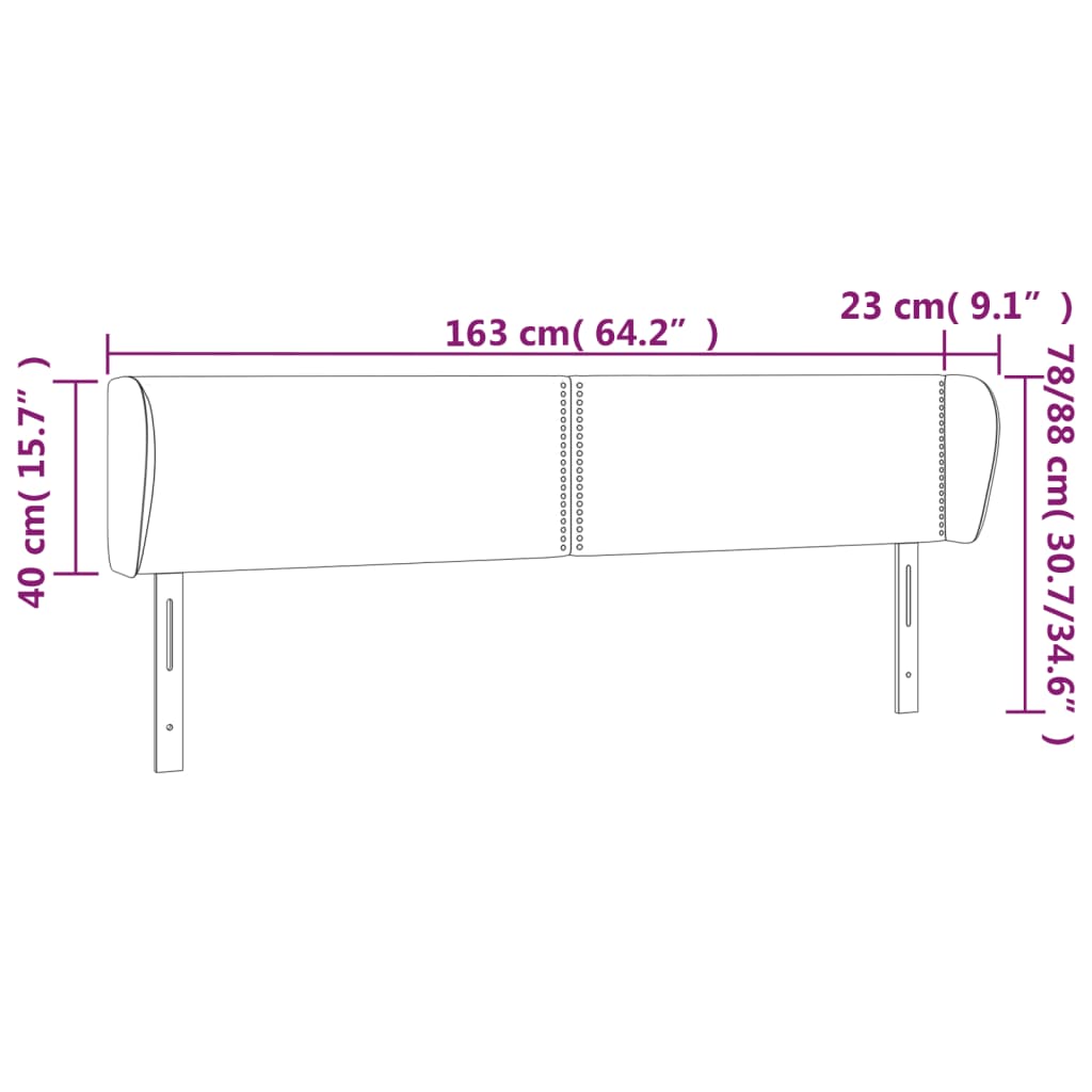 Cabeceira de cama c/ abas veludo 163x23x78/88 cm preto