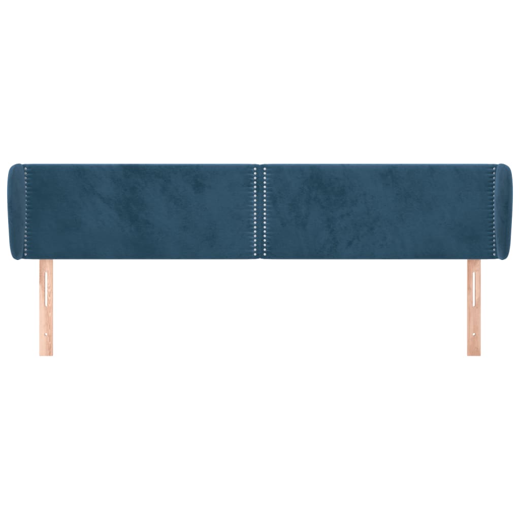 Cabeceira de cama c/ abas veludo 163x23x78/88cm azul-escuro