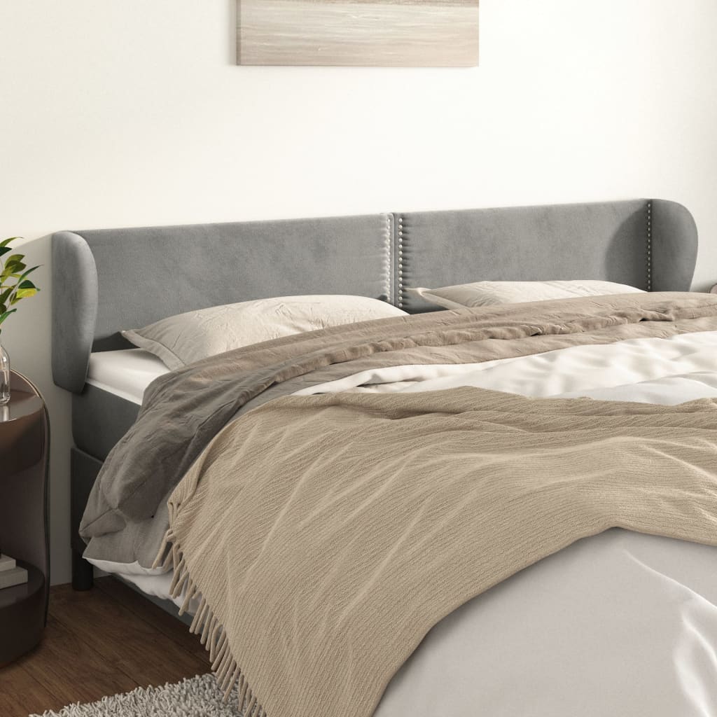 Cabeceira de cama c/ abas veludo 183x23x78/88 cm cinzento-claro