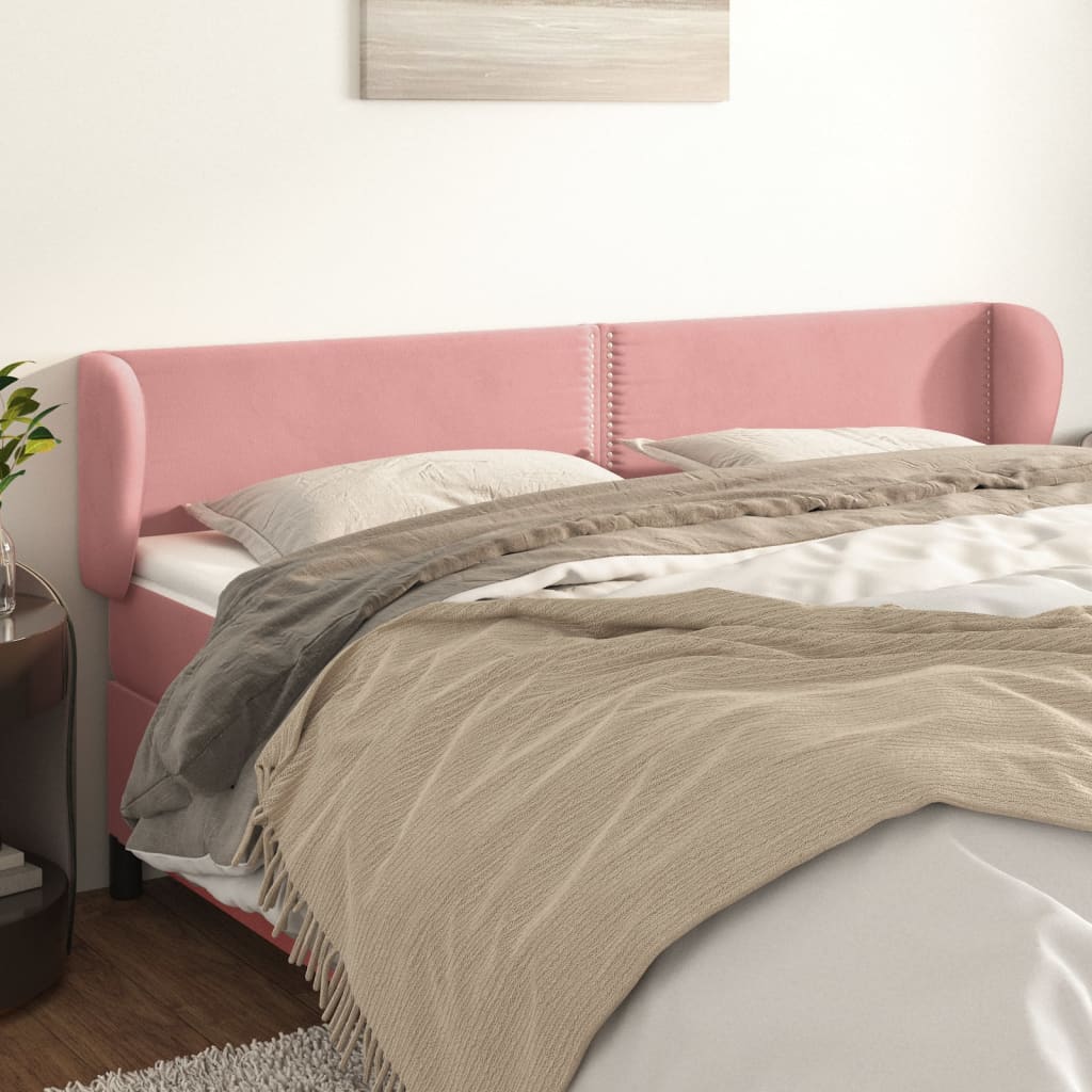 Cabeceira de cama c/ abas veludo 183x23x78/88 cm rosa