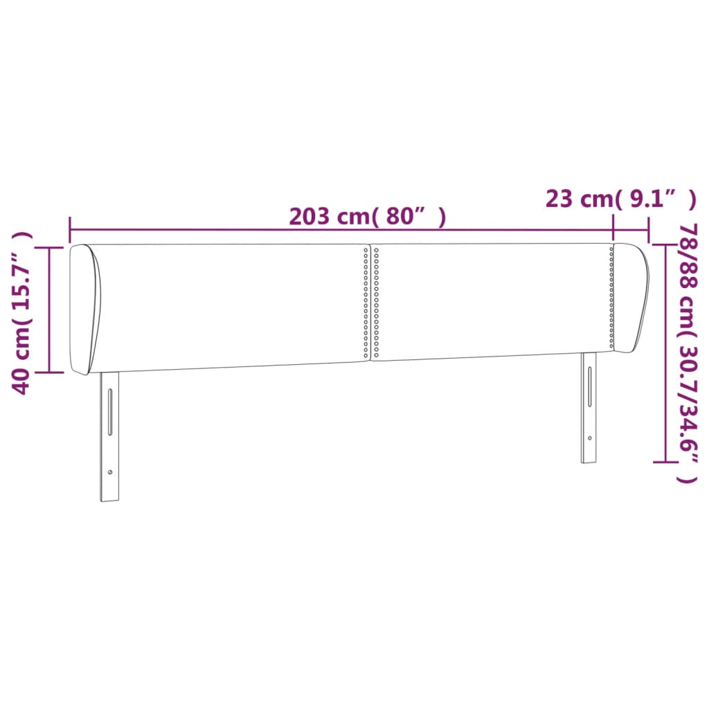 Cabeceira de cama c/ abas veludo 203x23x78/88 cm cinzento-claro