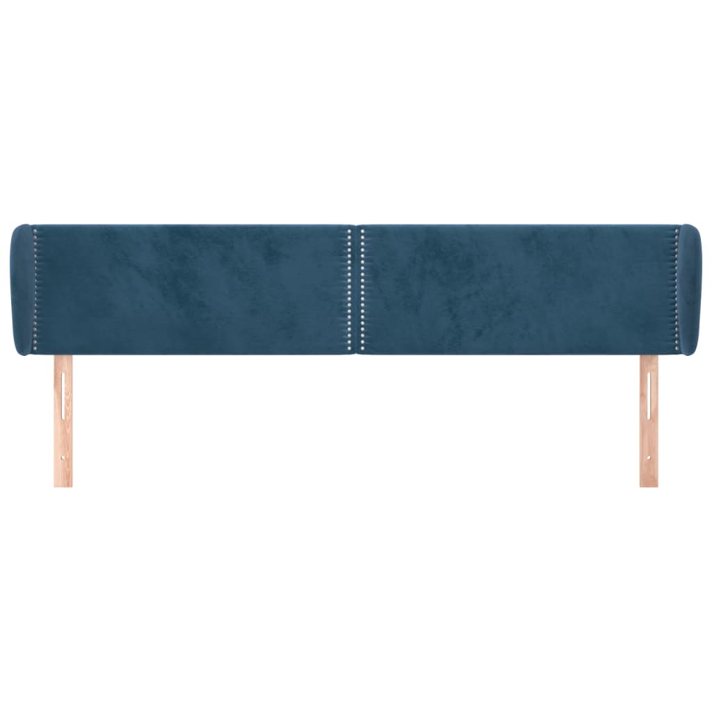 Cabeceira de cama c/ abas veludo 203x23x78/88cm azul-escuro