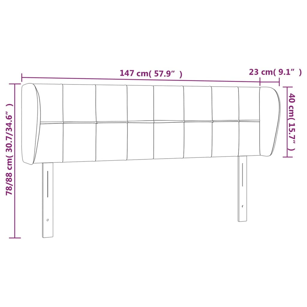 Cabeceira de cama c/ abas tecido 147x23x78/88 cm cinzento-claro