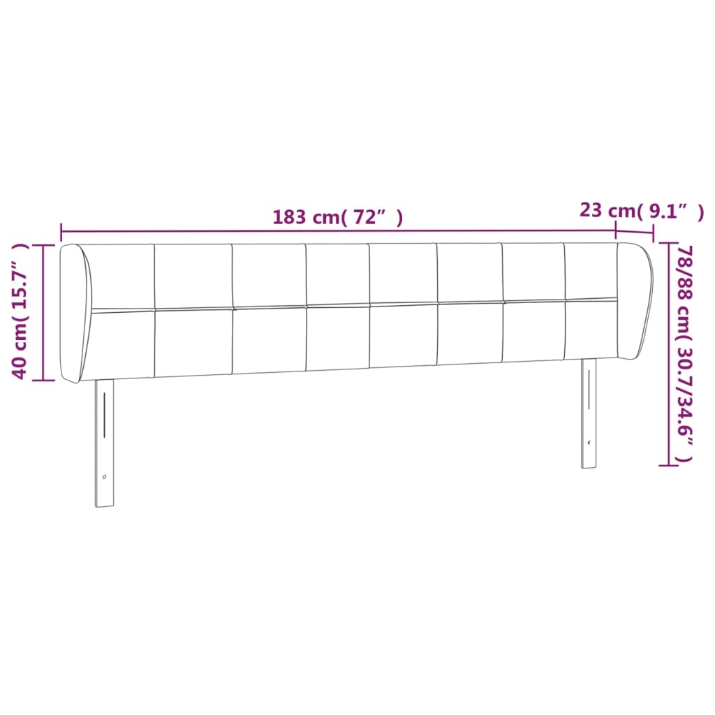 Cabeceira de cama c/ abas tecido 183x23x78/88cm cinzento-escuro