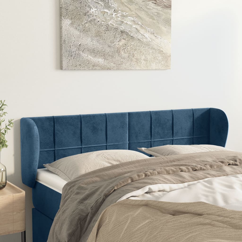 Cabeceira de cama c/ abas veludo 147x23x78/88cm azul-escuro