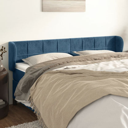 Cabeceira de cama c/ abas veludo 183x23x78/88cm azul-escuro