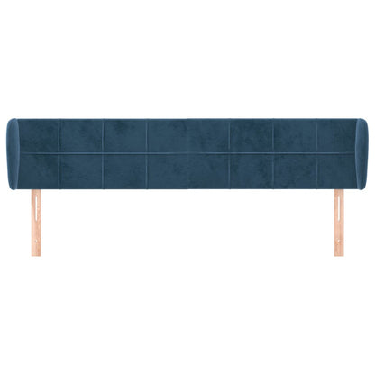 Cabeceira de cama c/ abas veludo 203x23x78/88cm azul-escuro