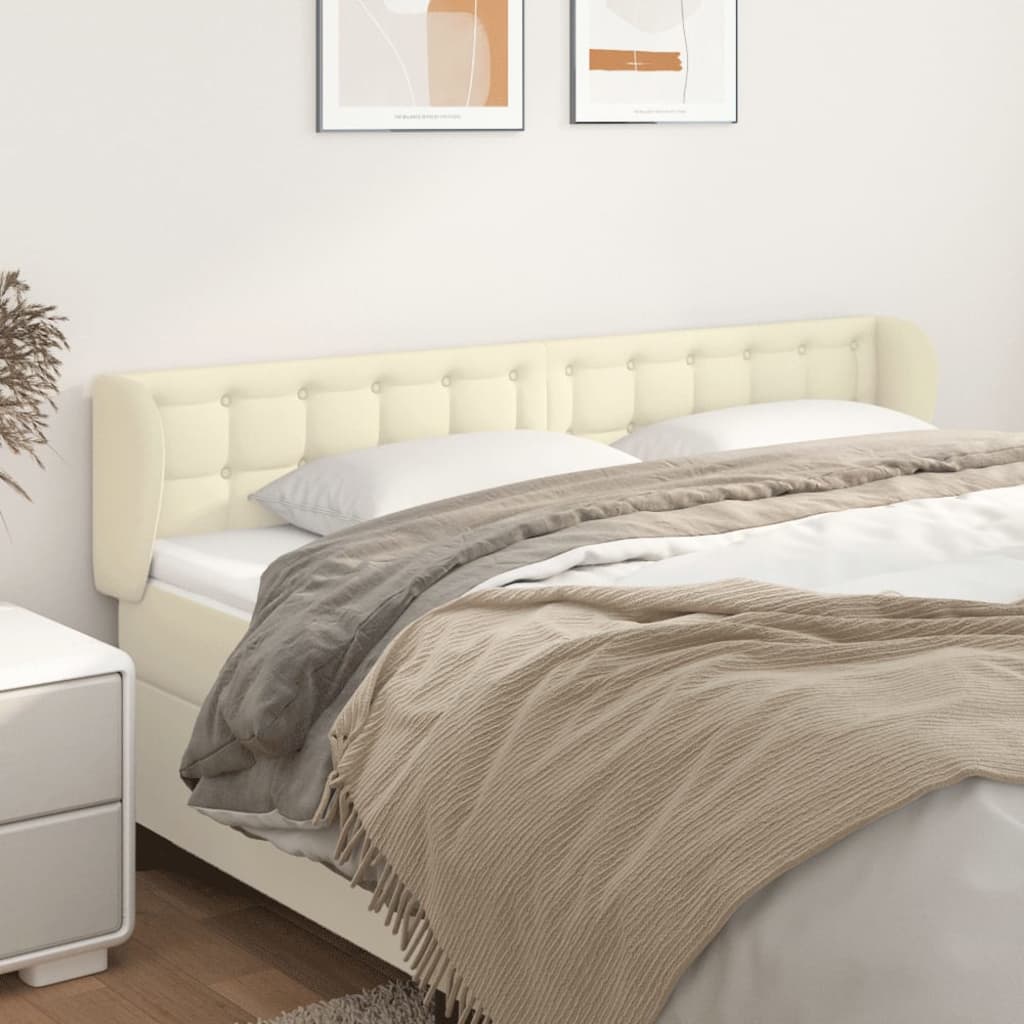 Cabeceira de cama c/ abas couro artificial 203x23x78/88cm creme