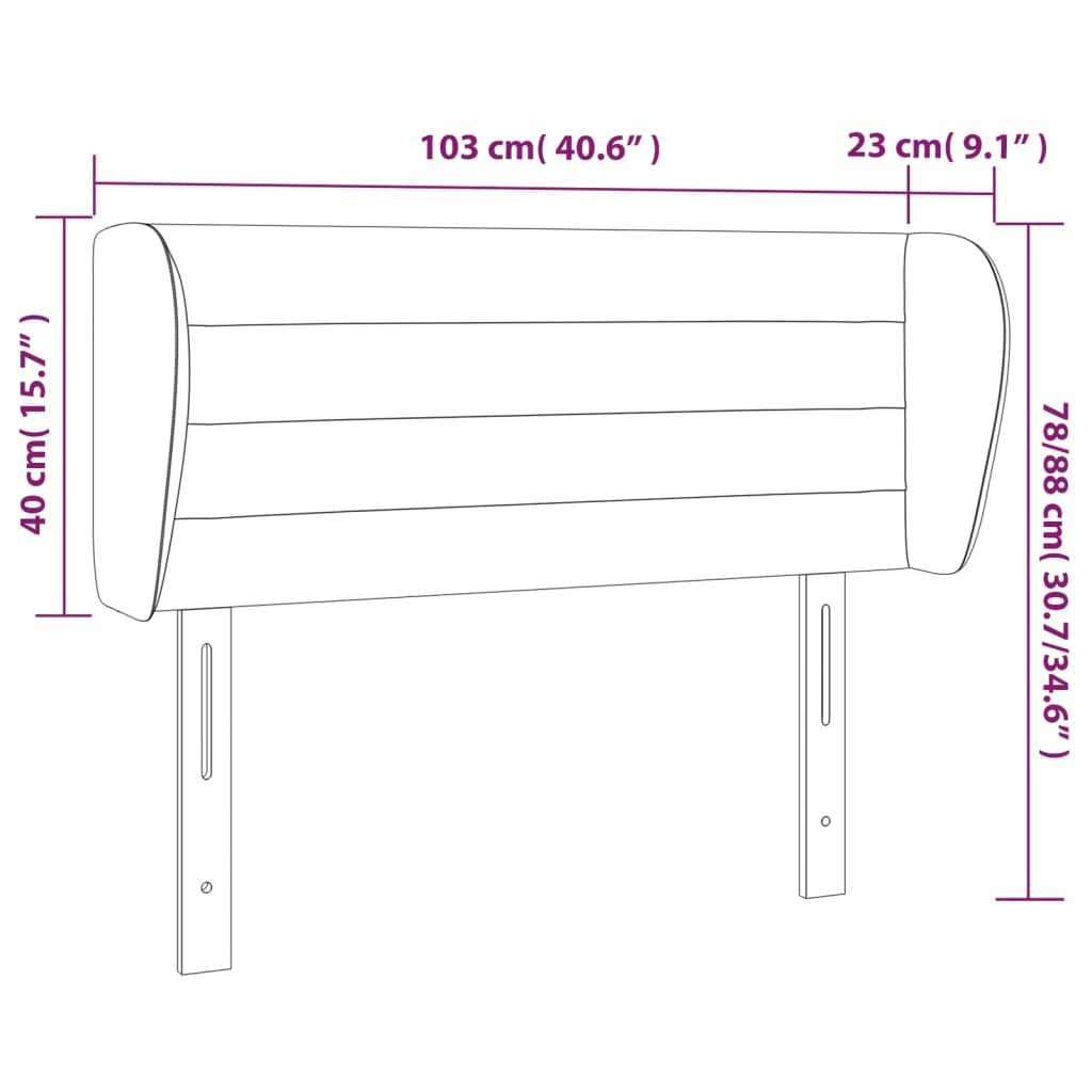 Cabeceira de cama c/ abas tecido 103x23x78/88cm cinzento-escuro