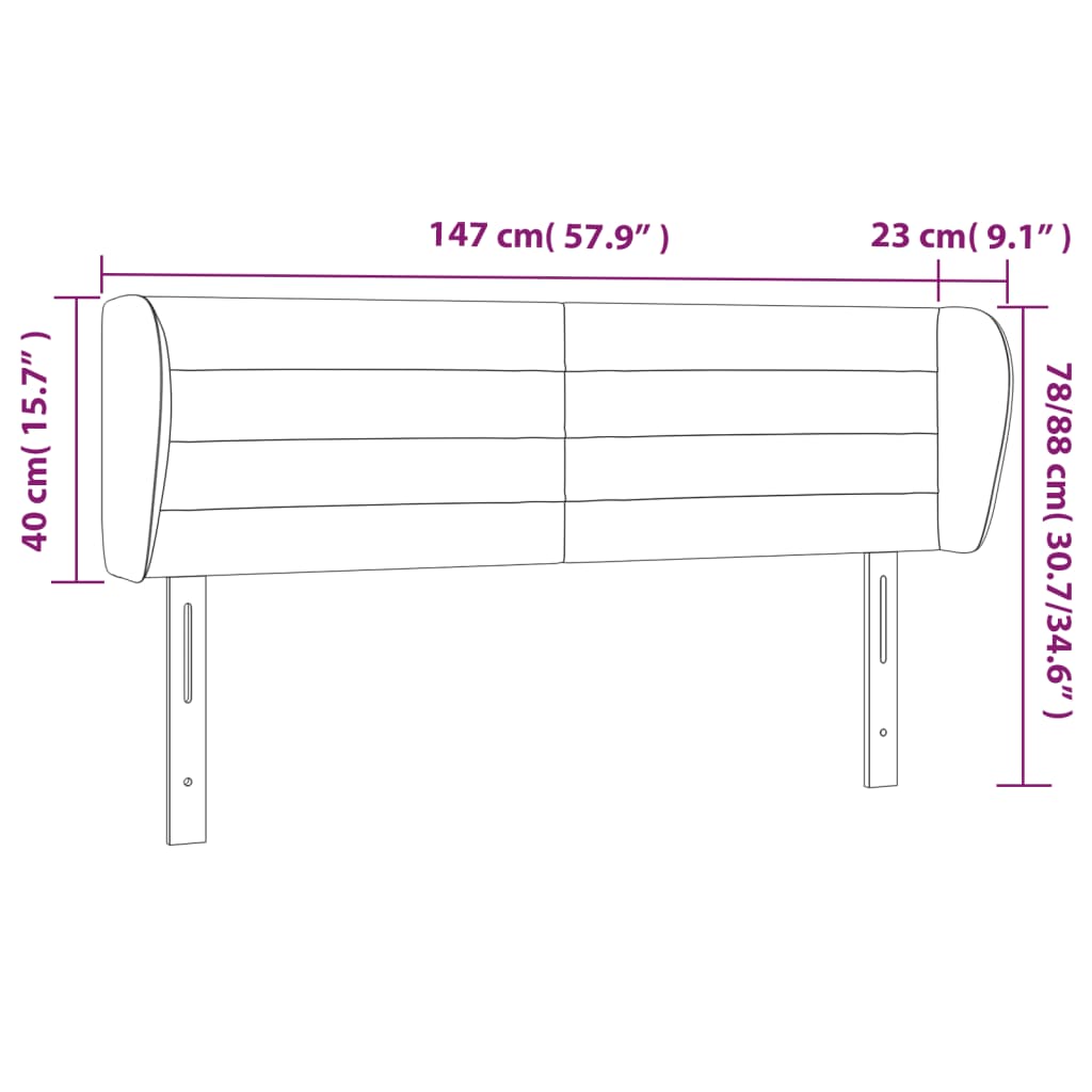 Cabeceira de cama c/ abas tecido 147x23x78/88cm cinzento-escuro