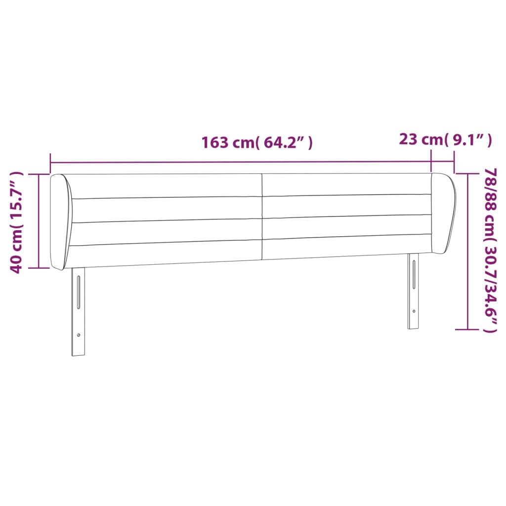 Cabeceira de cama c/ abas tecido 163x23x78/88 cm cinzento-claro