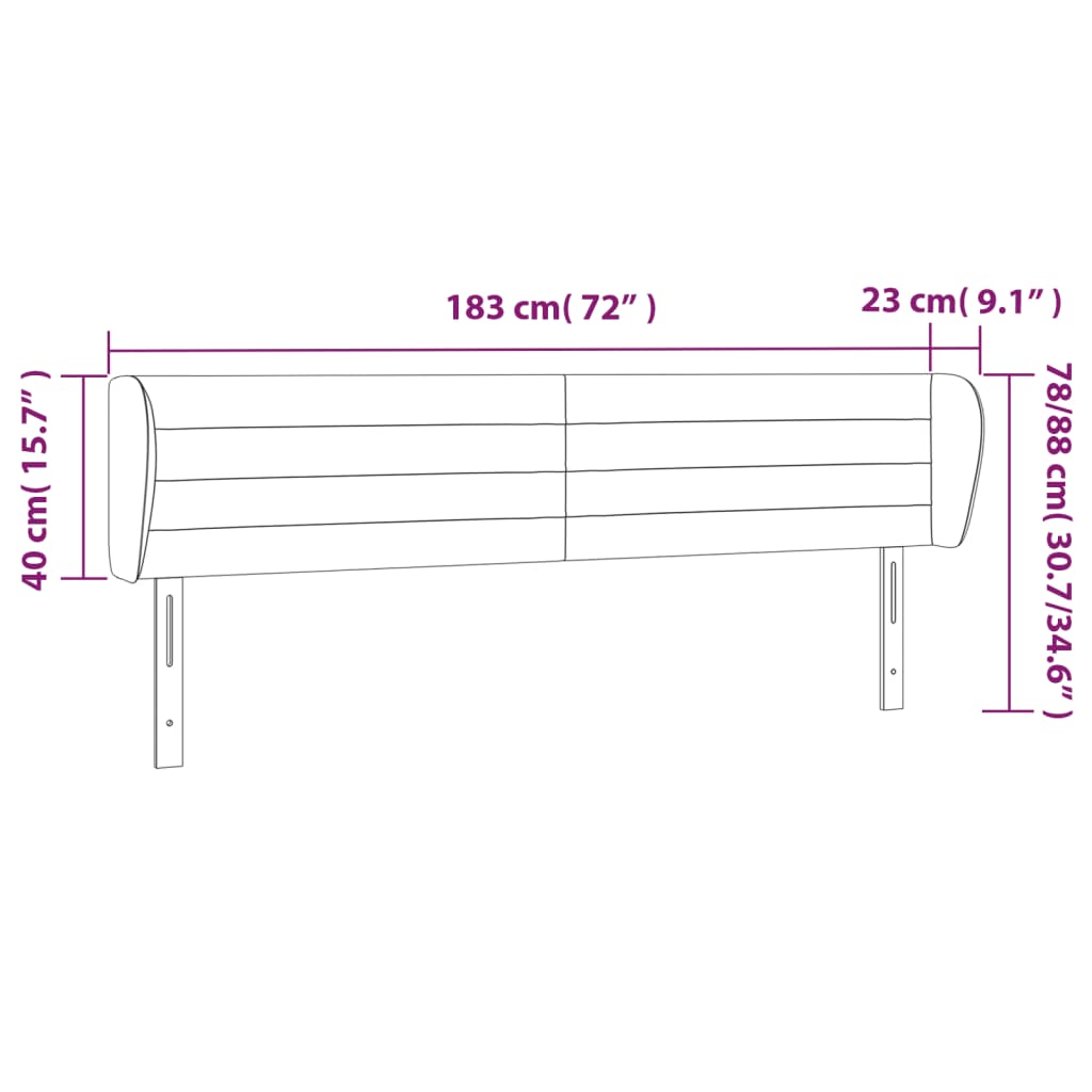 Cabeceira de cama c/ abas tecido 183x23x78/88cm cinzento-escuro