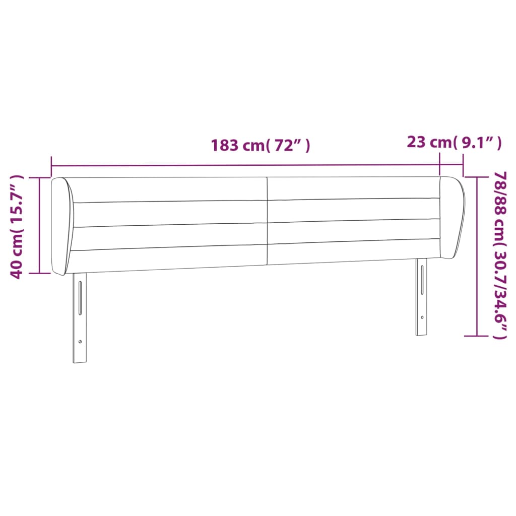 Cabeceira de cama c/ abas tecido 183x23x78/88cm castanho-escuro