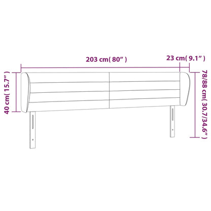 Cabeceira de cama c/ abas tecido 203x23x78/88 cm cinzento-claro