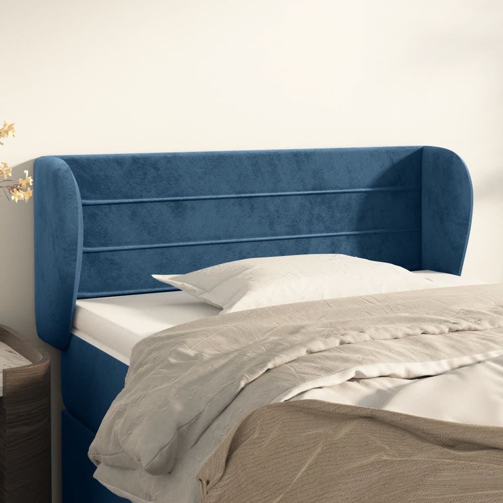 Cabeceira de cama c/ abas veludo 83x23x78/88cm azul-escuro