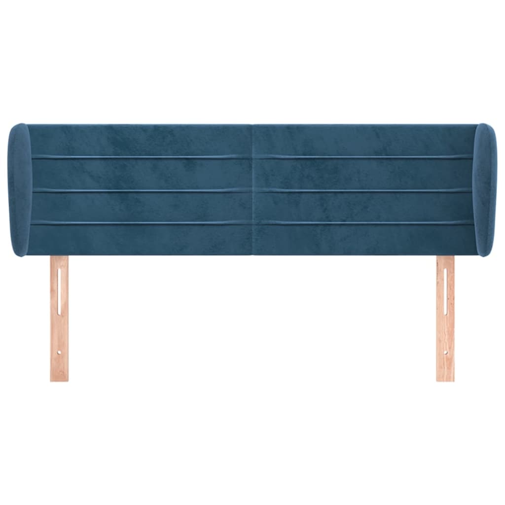 Cabeceira de cama c/ abas veludo 147x23x78/88cm azul-escuro