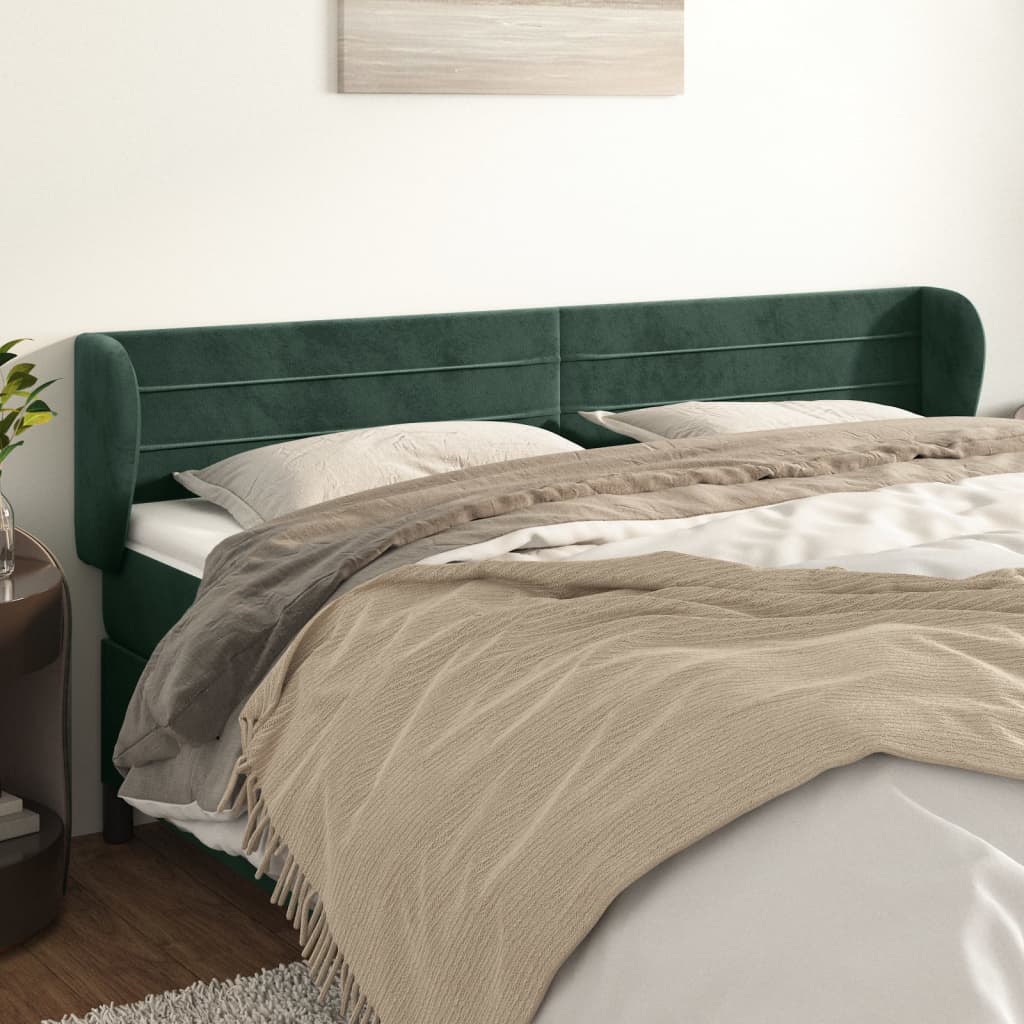 Cabeceira de cama c/ abas veludo 163x23x78/88cm verde-escuro