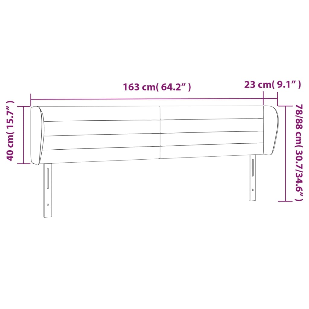 Cabeceira de cama c/ abas veludo 163x23x78/88 cm rosa