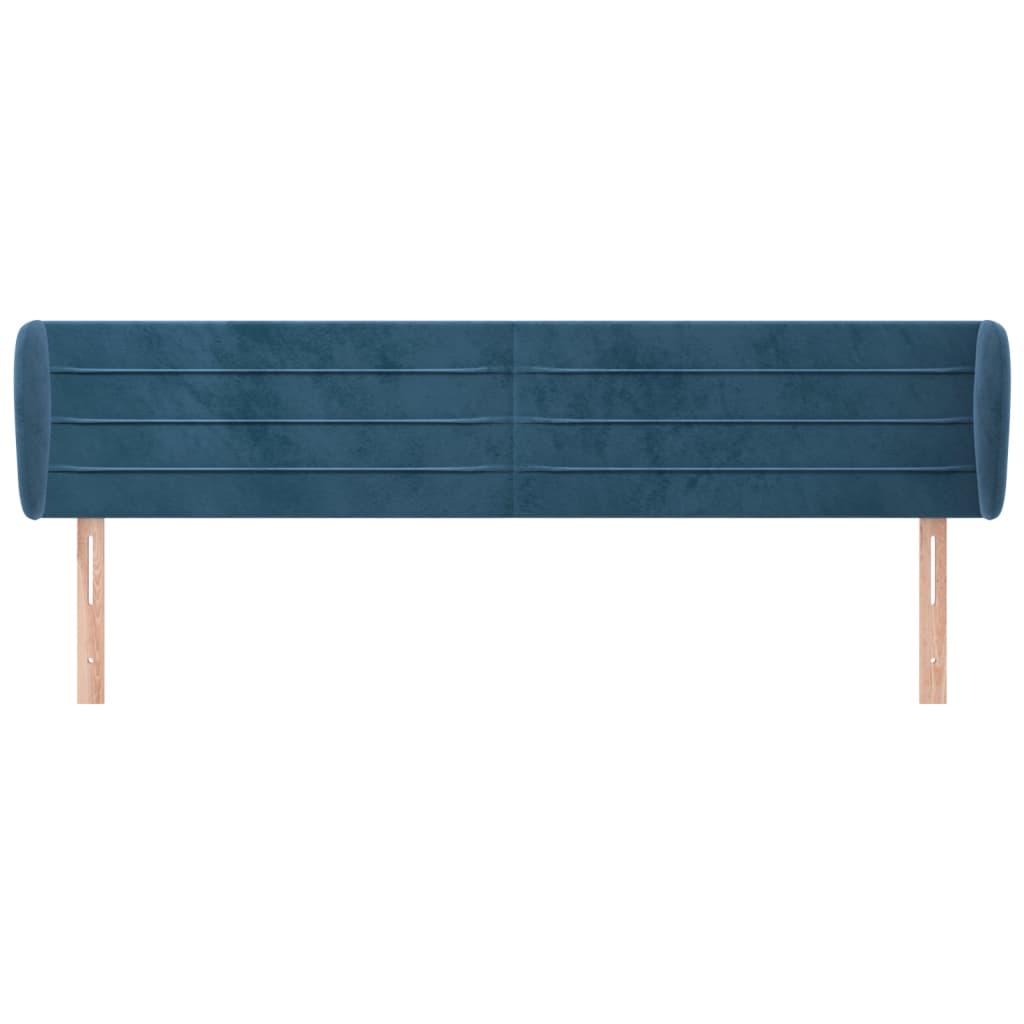 Cabeceira de cama c/ abas veludo 183x23x78/88cm azul-escuro